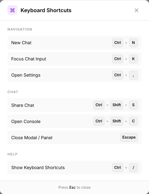 FinStocksAI's tweet photo. Speed matters. So we made Finstocks faster.

Introducing Keyboard Shortcuts 

• Navigate instantly
• Execute actions without clicks
• Stay in flow while building &amp; trading

From opening new chats to sharing results, everything is now just a few keystrokes away. https://t.co/83GE2teotz