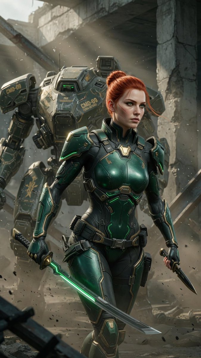 AImostReal's tweet photo. Neon Valkyrie Protocol ⚔️
Commanding the ruins in her signature emerald combat suit. When the frontline needs a legend, she answers.
Copper fire in her veins. Zero mercy in her eyes.
*ThoughCreator prompt below
#Giselle #CyberWarrior #SciFiArt #FutureIsFemale https://t.co/UMLvG7ywf5