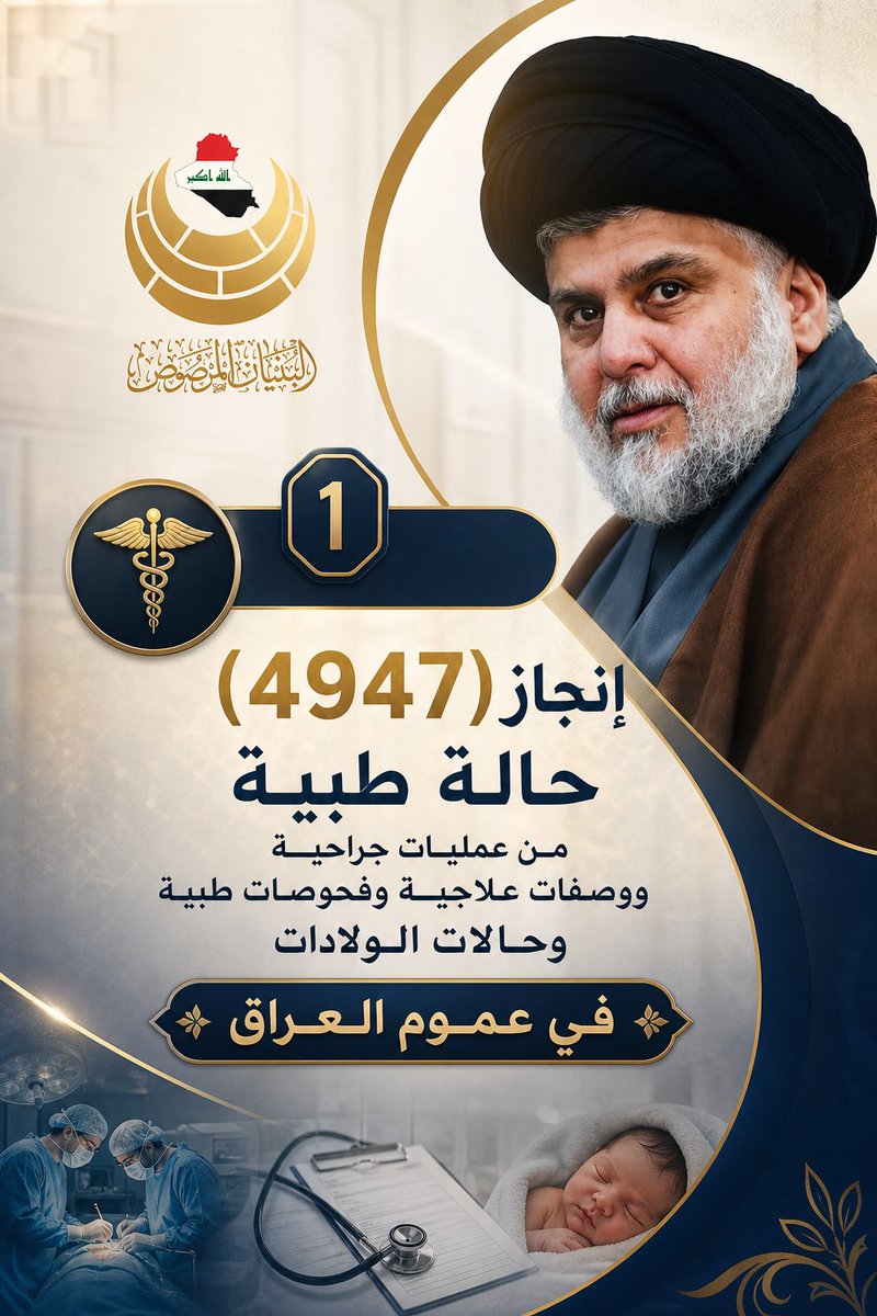 #منجزات_البنيان_لشهر_نيسان
1️⃣ إنجاز (4947) حالة طبية
من عمليات جراحية ووصفات علاجية وفحوصات طبية
وحالات الولادات في عموم العراق