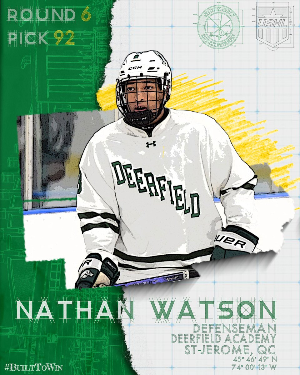 Musketeerhockey's tweet photo. Our second selection for round 6️⃣ is D-man, Nathan Watson out of Quebec

#BuiltToWin | #USHL | #SiouxCity https://t.co/Hsdok3f9T2