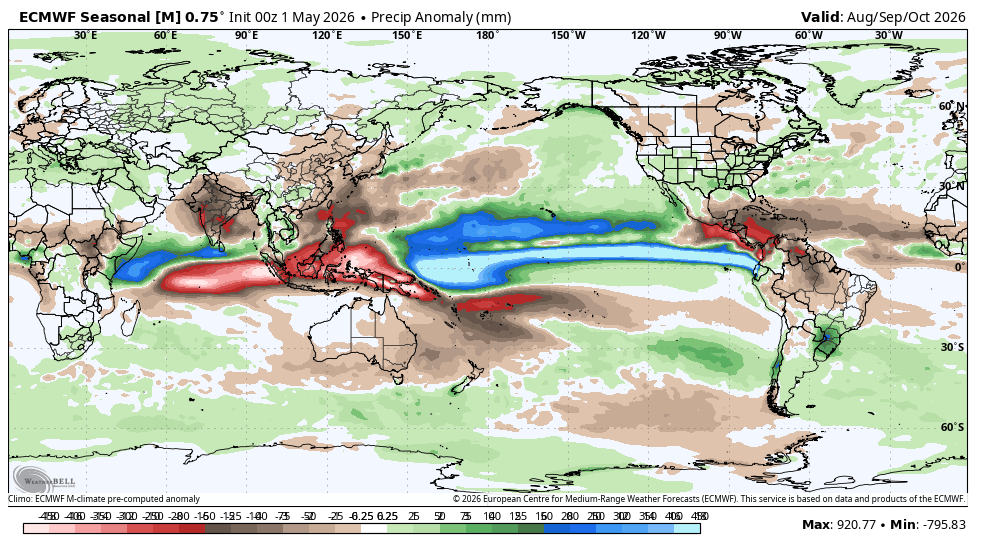 TheSteveCop's tweet photo. The updated ECMWF seasonal model continues to show a *very* strong El Niño developing through the summer months. 

This is just about as unfavorable as it gets for the Atlantic hurricane season, and the current SST configuration certainly won't help the situation. https://t.co/vzc5jxo61k