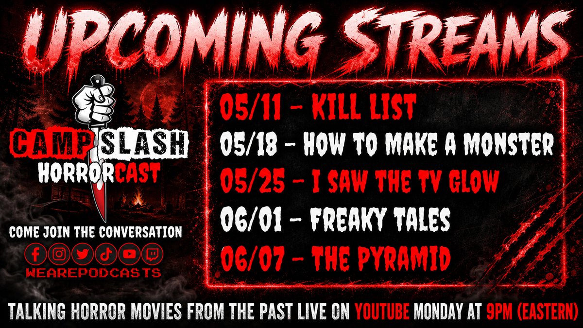 _duckyarcade_'s tweet photo. Check out the Schedule for Upcoming Camp Slash Horrorcast Streams! 

#schedule #movies #campslashhorrorcast #horror #podcast https://t.co/VlN5eVIfO3