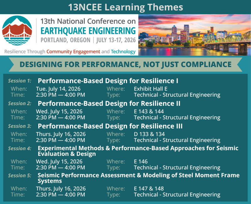 EERI_tweets's tweet photo. 13NCEE is coming up! Look at one of our learning themes: Designing for Performance, Not Just Compliance. Check out what you'll learn from these featured sessions!
https://t.co/ePGnMTybql
#13NCEE #EERI #EngineeringConference https://t.co/6uCBjl32jh