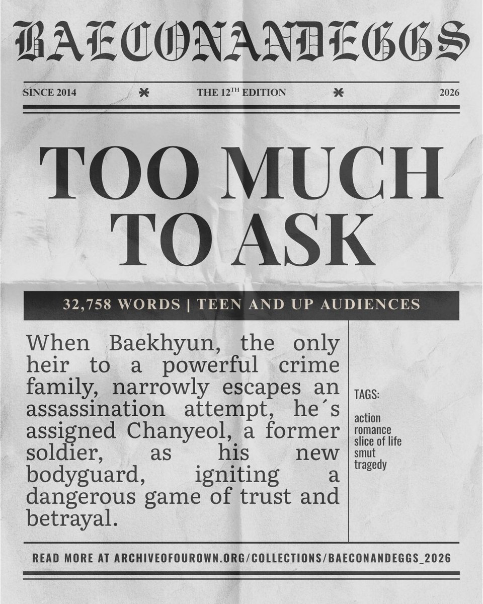 baeconandeggs's tweet photo. [ 𝐃𝐀𝐘 𝟏 ]  🌷

BAE0353 | Too Much To Ask | pg13 | Action, Romance, Slice of Life, Smut, Tragedy | 32,758

https://t.co/KhaMvbYYoa https://t.co/tAfVqJTLfK