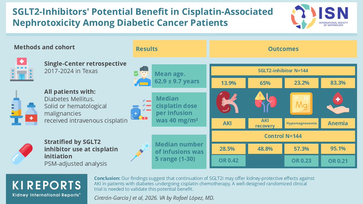 KIReports's tweet photo. #SGLT2 Inhibitors Potential Benefit in #Cisplatin-Associated #Nephrotoxicity Among Diabetic Cancer Patients

#VisualAbstract by  @RafaelLpezMrqu2 https://t.co/V8BuWefdxU