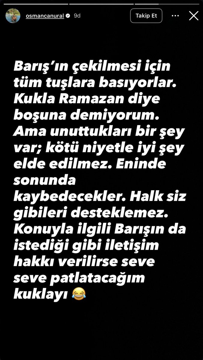 Osman Can'dan yeni açıklama geldi.

"Barış'ın çekilmesi için tüm tuşlara basıyorlar. Konuyla ilgili Barış'ın da istediği gibi iletişim hakkı verilirse seve seve patlatacağım kukla Ramazan'ı."

Osman Can harikasın👏👏
#barışmuratyağcı #bmyfc  #survivor2026