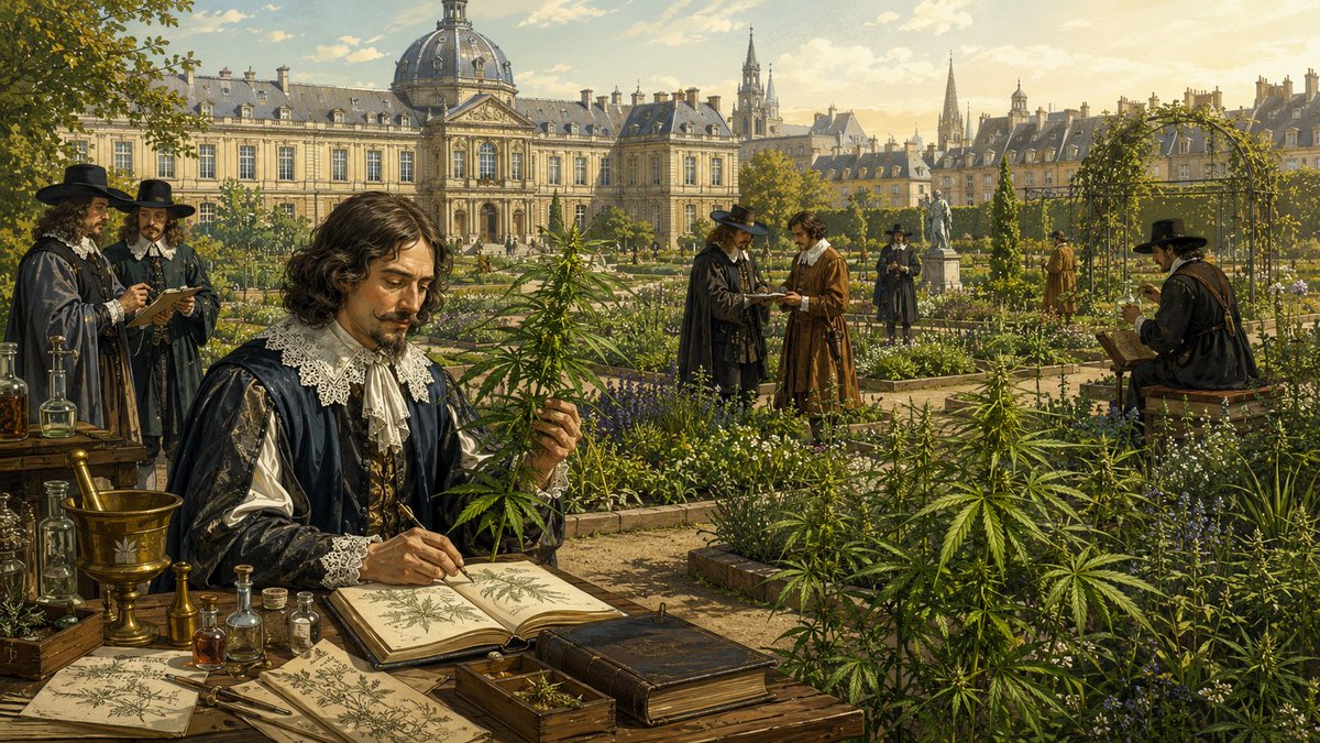 MaisonNLB's tweet photo. 👑🌿 Louis XIII & le chanvre: quand Paris cultivait déjà le cannabis au grand jour

Avant d’être un débat moderne, le cannabis fut aussi une plante de savoir.
Au XVIIᵉ siècle, sous Louis XIII, Paris voit naître le Jardin royal des plantes médicinales, ancêtre de l’actuel Jardin des Plantes.
Un lieu pensé pour cultiver les “simples”: ces plantes utiles à la médecine, à la pharmacie et à la science.

🩺 Une affaire d’État
Le projet est porté par Guy de La Brosse, médecin ordinaire du roi.
Son ambition dépasse le jardin décoratif: créer un lieu d’étude, d’enseignement et d’expérimentation autour du végétal.
Sous protection royale, on y enseigne la botanique, la chimie et l’anatomie, malgré les résistances de la Faculté de médecine de Paris.

🌿 Et le chanvre dans tout ça ?
Le chanvre, c’est Cannabis sativa.
Avant les interdits modernes, il est surtout perçu comme une plante utile: fibre, graine, matière agricole, plante de pharmacopée.
Dans l’Europe savante, le cannabis circule déjà dans les textes médicaux hérités de l’Antiquité, notamment autour de Dioscoride et Galien.
Il n’est donc pas seulement associé à l’ivresse ou à la transgression.
Il appartient aussi à l’histoire des plantes que l’on cultive, nomme et étudie.

✨ Anecdote: un jardin gravé comme manifeste
En 1636, Frédéric Scalberge réalise un plan gravé du Jardin du Roy.
Vu d’aujourd’hui, cela semble presque anodin.
Mais à l’époque, représenter ce jardin, ses allées, ses parterres et ses collections, c’est affirmer une idée puissante: le savoir végétal mérite une architecture.
Le vivant n’est plus seulement cueilli au hasard.
Il est organisé, transmis, regardé comme une matière de connaissance.

🧾 Ce que cette histoire rappelle
Le cannabis n’a pas toujours été une ombre.
Il a aussi été une plante de jardin, de livre, d’inventaire et de pharmacopée.
Derrière le chanvre, il y a une mémoire française plus ancienne: celle d’un végétal utile, observé par la science, cultivé au grand jour, inscrit dans les collections royales.
Le Cannabis n'est pas une mode, mais une mémoire végétale.
Une plante qui traverse les siècles, les usages et les regards.

#legalisation