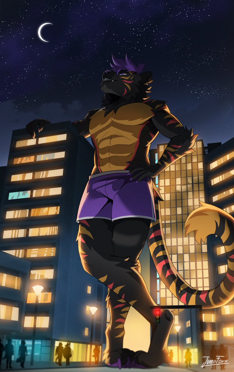 AresLiger's tweet photo. After arriving on Earth, Ares visits his first human city. He stops to gaze up at the majesty of the night sky, reflecting on the journey that brought him here.

Absolutely amazing art of my boy by @JumiiFoxx. They are wonderful to work with and I highly recommend them! https://t.co/y3qDS9q3om