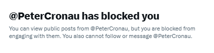 Sam__Cooke's tweet photo. @PeterCronau @DexterWWinters @abcnews Dexter says thanks for the block. It's actually a relief to no longer so your ridiculous and immature views of the world in his feed. https://t.co/X46YZHDESQ