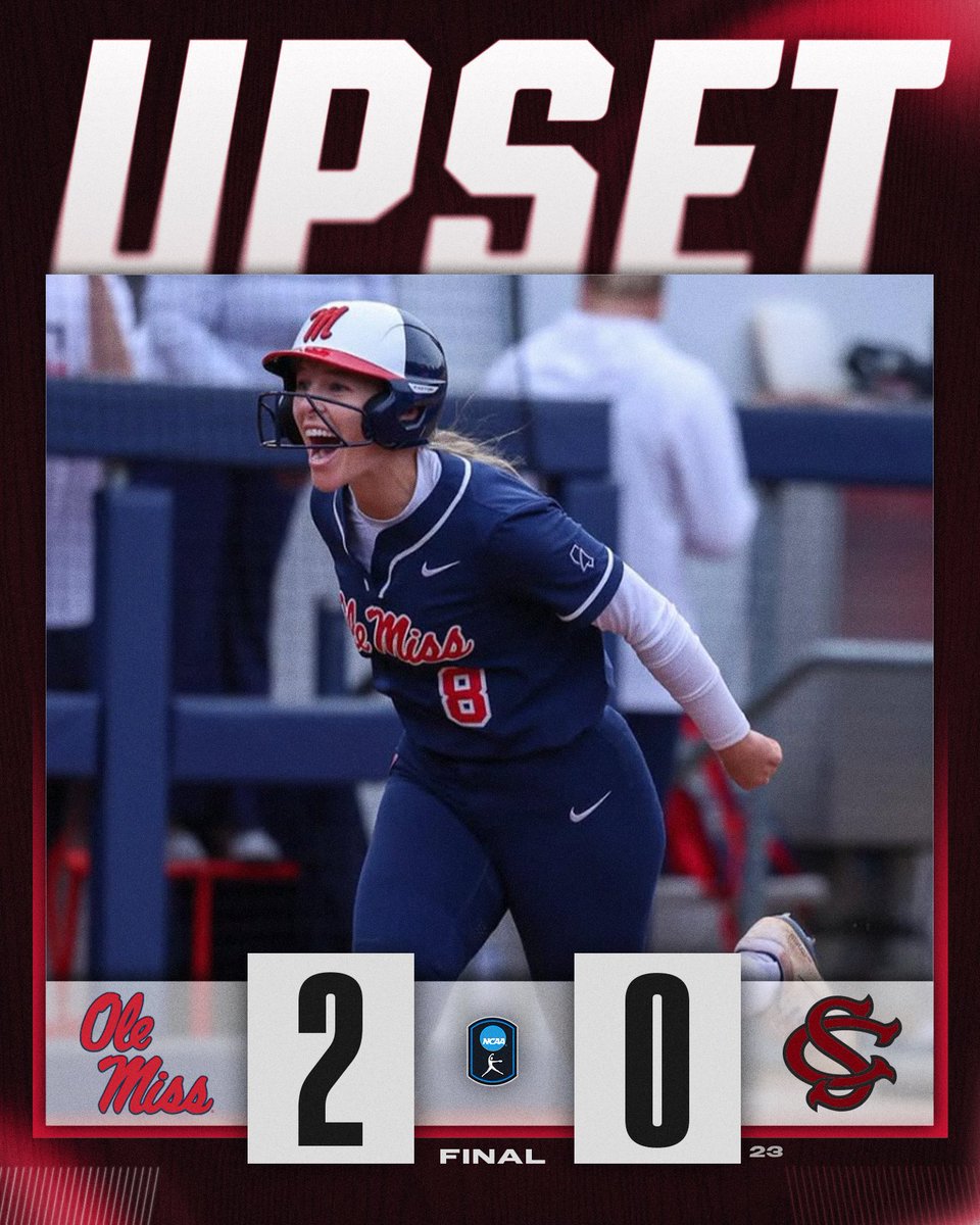 🚨 UPSET ALERT 🚨

<a href="/OleMissSoftball/">Ole Miss Softball</a> gets the 2-0 upset win over No. 23 South Carolina to advance in the SEC tournament!

#NCAASoftball