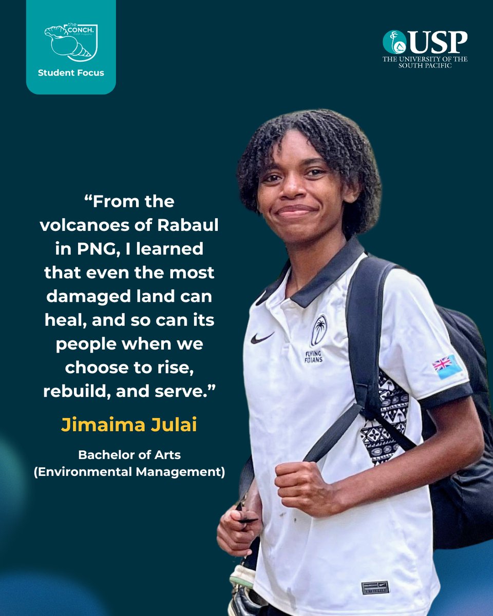 UniSouthPacific's tweet photo. In 1994, the twin volcanoes Tavurvur and Vulcan transformed Rabaul into a landscape of ash and ruin.
From that history comes Jimaima Julai’s story of resilience and her dedication to people and planet.
Read her full story: https://t.co/25qMTMUgaL
#TeamUSP #TheConchMagazine https://t.co/Ki0GVX4xUP