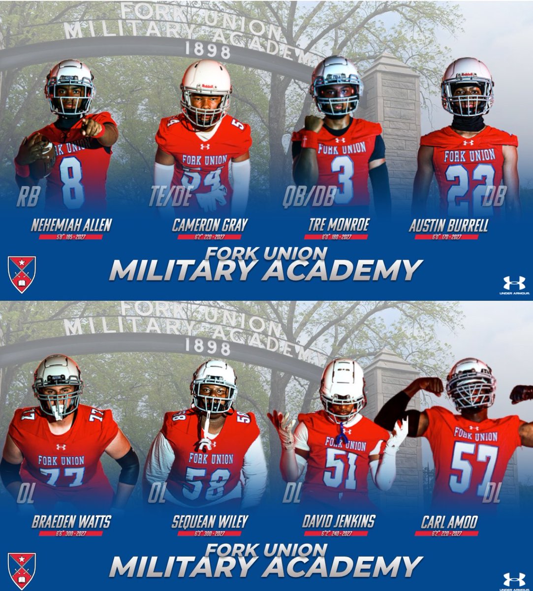 College Coaches — we’re getting after it tomorrow at Fork Union Military Academy.

🏈 Practice: 10:30 AM
📚 Team Meeting: 6:00 PM

Come through and see a strong group of 2027 prospects who can play AND get it done in the classroom.

We’d love to have you on campus.