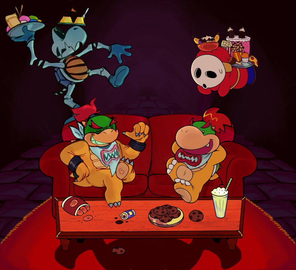Cheesebrackers's tweet photo. THERE’S TWO OF THEM? 🐢🐢

Nice collab I did with the talented @OG_GoofyBandit !

(They did the sketch, right JR, Shy Guy and the table)

#bowserjr #smb #drybones #shyguy 🎨 https://t.co/fhFqD8yOlR