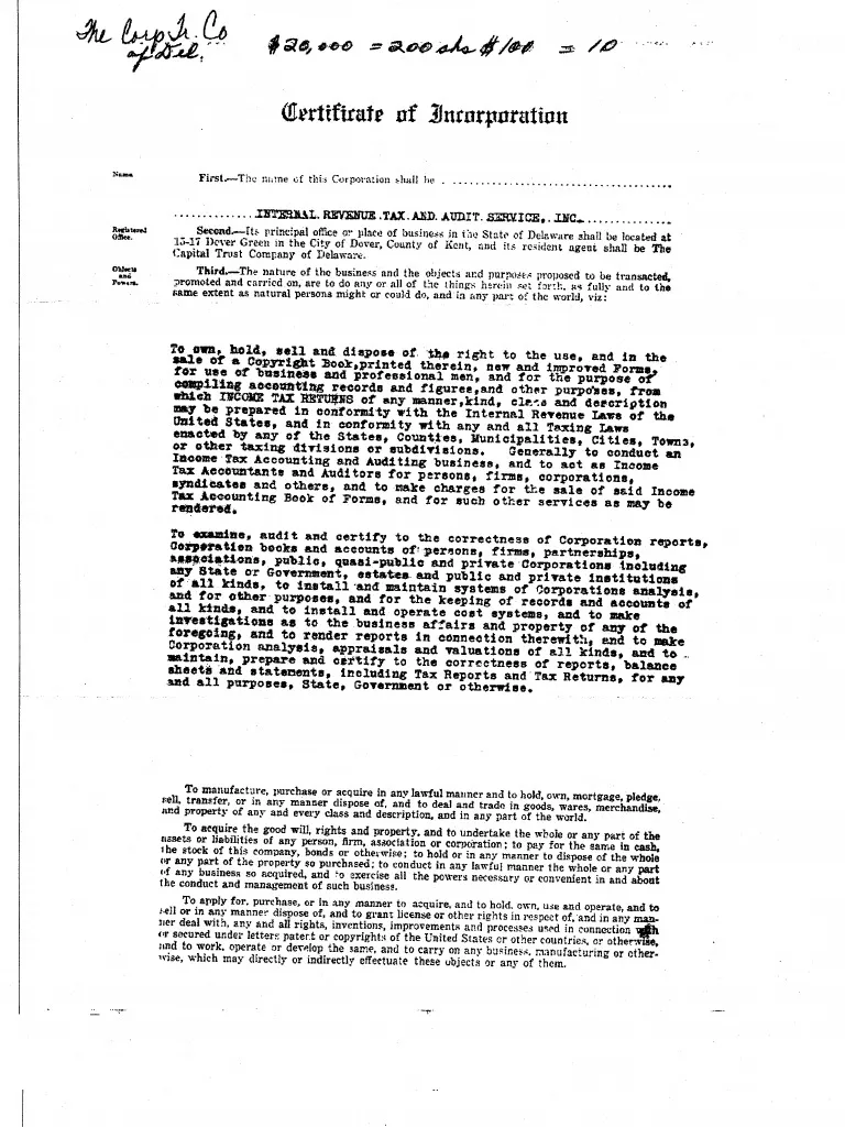 Micheleferrisfr's tweet photo. A copy of the original paperwork for the IRS incorporation documents July 11, 1933 https://t.co/FQAOnT4CUn https://t.co/hWcR5ZxeE8