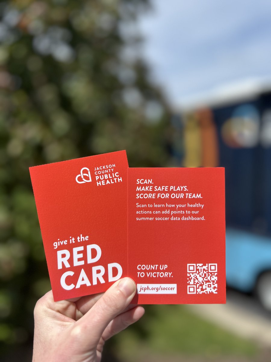 JacksonCountyPH's tweet photo. Summer soccer is coming soon. ⚽

We're giving out free Red Cards to encourage swapping unsafe choices with healthy plays this season. Scan the QR code for health &amp; safety tips and resource links.

Help us pass out Red Cards! Email askjcph@uhkc.org.

➡️ https://t.co/l25BHCHP30 https://t.co/vPzye13kZH