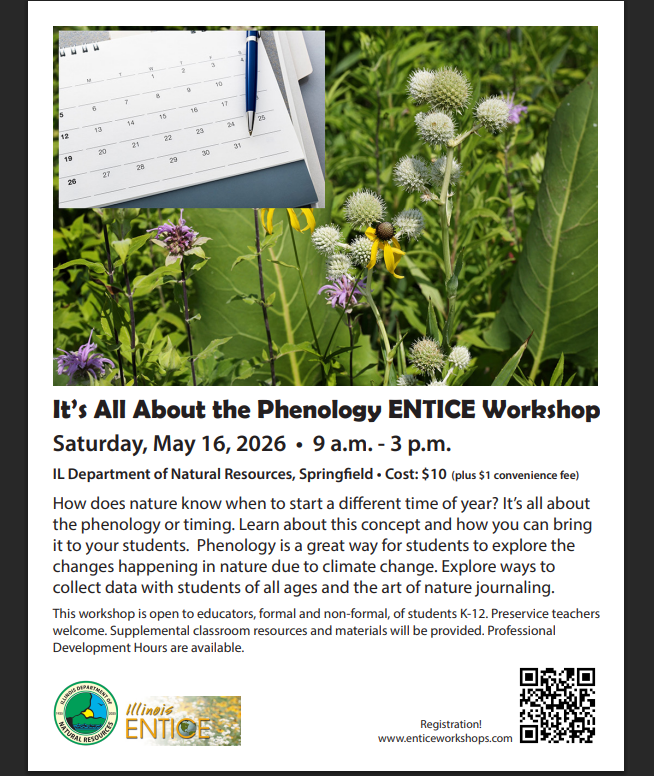 ILSciTeaching's tweet photo. 🌿 Experience ENTICE! 
The Environment and Nature Training Institute for Conservation Education (ENTICE) workshops - sponsored by the @IllinoisDNR - offering engaging learning experiences for both formal and non-formal educators.
https://t.co/j3ciXSC0hL 
#ENTICE #TeacherPD #ISTA https://t.co/3LgOvXiYYq