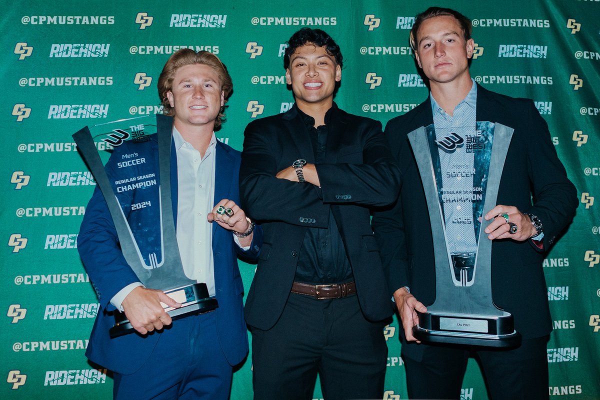 CPMensSoccer's tweet photo. Another year, another💍as your back-to-back Big West regular season champs celebrated a historic 2025 season!
#RideHigh https://t.co/uDu1fGOfKZ