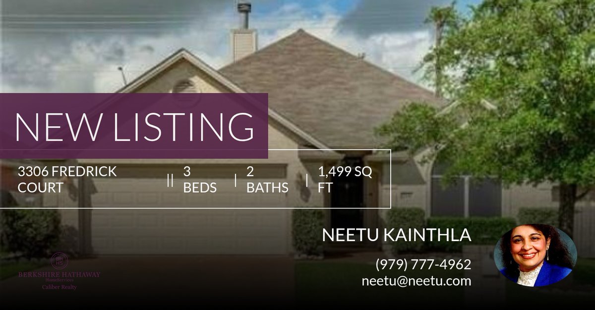 NKainthla's tweet photo. 📍 New Listing 📍 Take a look at this fantastic new property that just hit the market located at 3306 Fredrick Court in College Station. Reach out here or at (979) 777-4962 for more information

Neetu Kainthla, Realtor https://t.co/Dn0U9MXxbx https://t.co/OWbpFoo3dT
