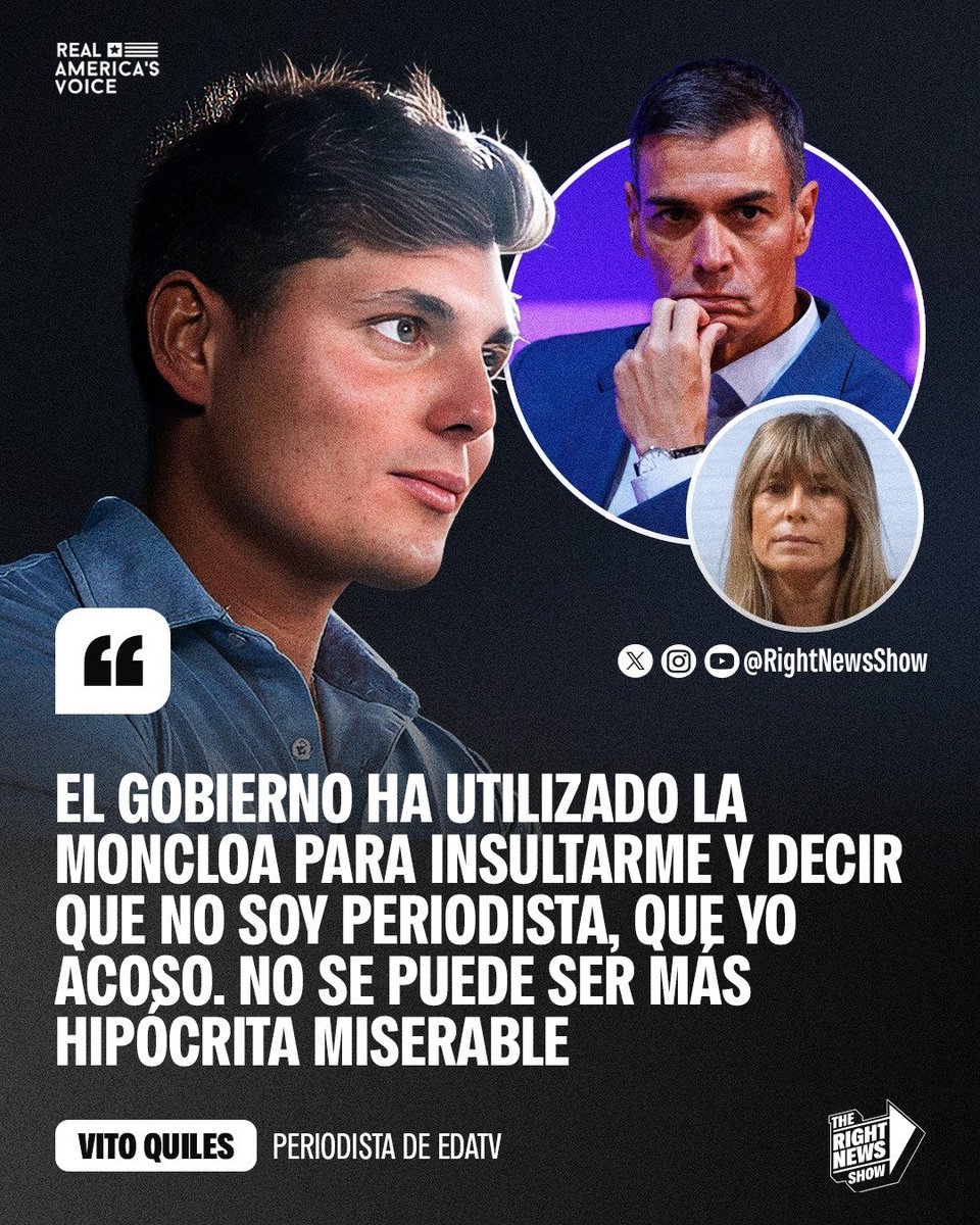 🚨🇪🇸 | Vito Quiles explotó contra el miserable corrupto comunista Pedro Sánchez: "El gobierno ha utilizado la Moncloa para insultarme y decir que no soy periodista, que yo acoso. No se puede ser más hipócrita miserable".