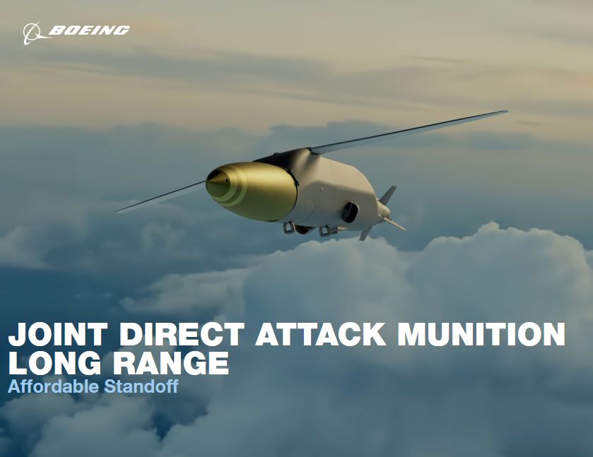 JDAM-LR is Boeing's solution to the Pentagon's requirement for low-cost cruise missiles, and the Navy is initiating procurement. 

35 JDAM-LR kits will be procured both this year and next, at a marginal unit cost of $300,000. 

Award of the delivery order was scheduled for last