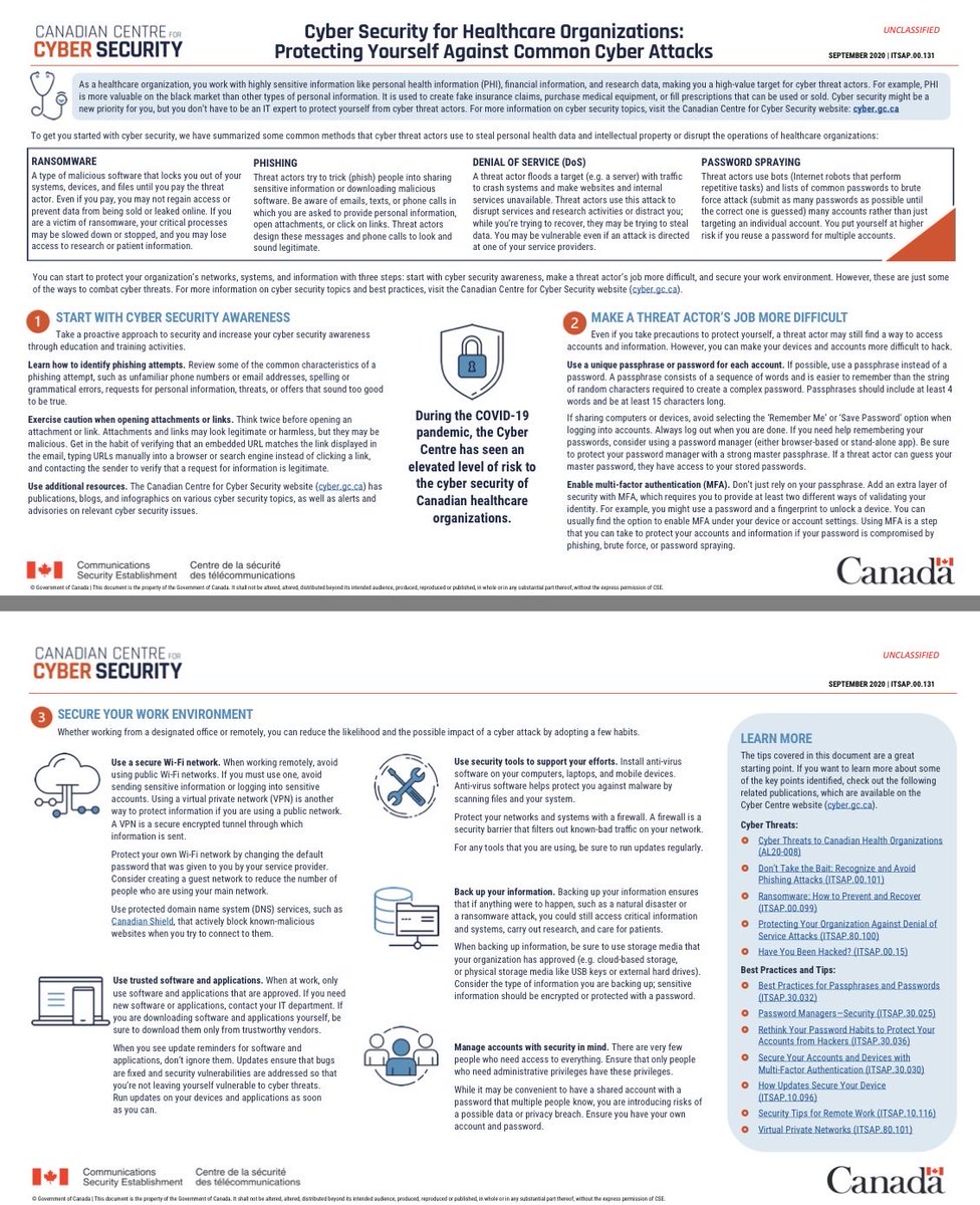 FosoTweets's tweet image. How to protecting yourself against common cyber attacks according to Canadian Centre Cyber security.

#Cyber
#Security
#Canada