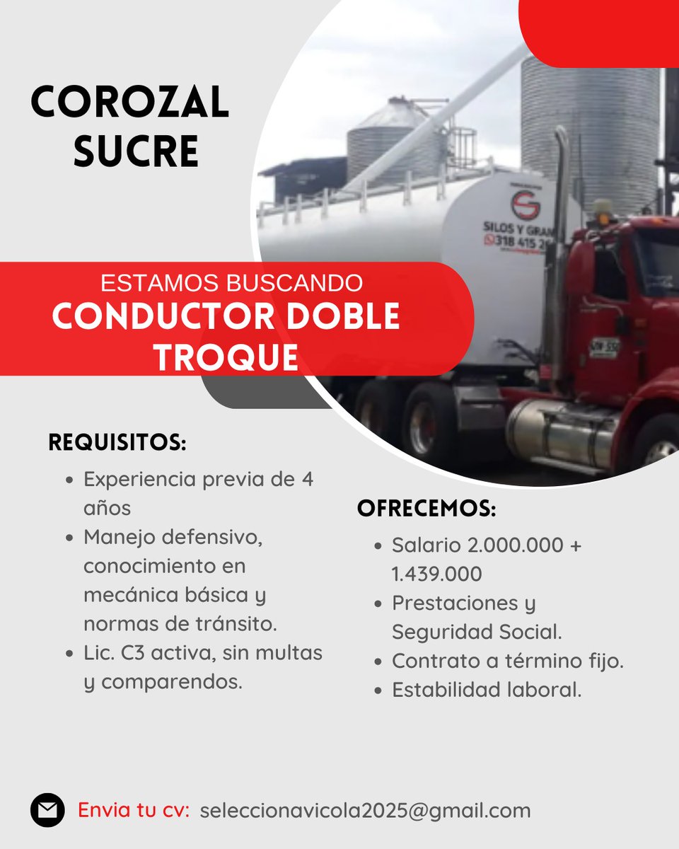 Oportunidad de empleo en COROZAL