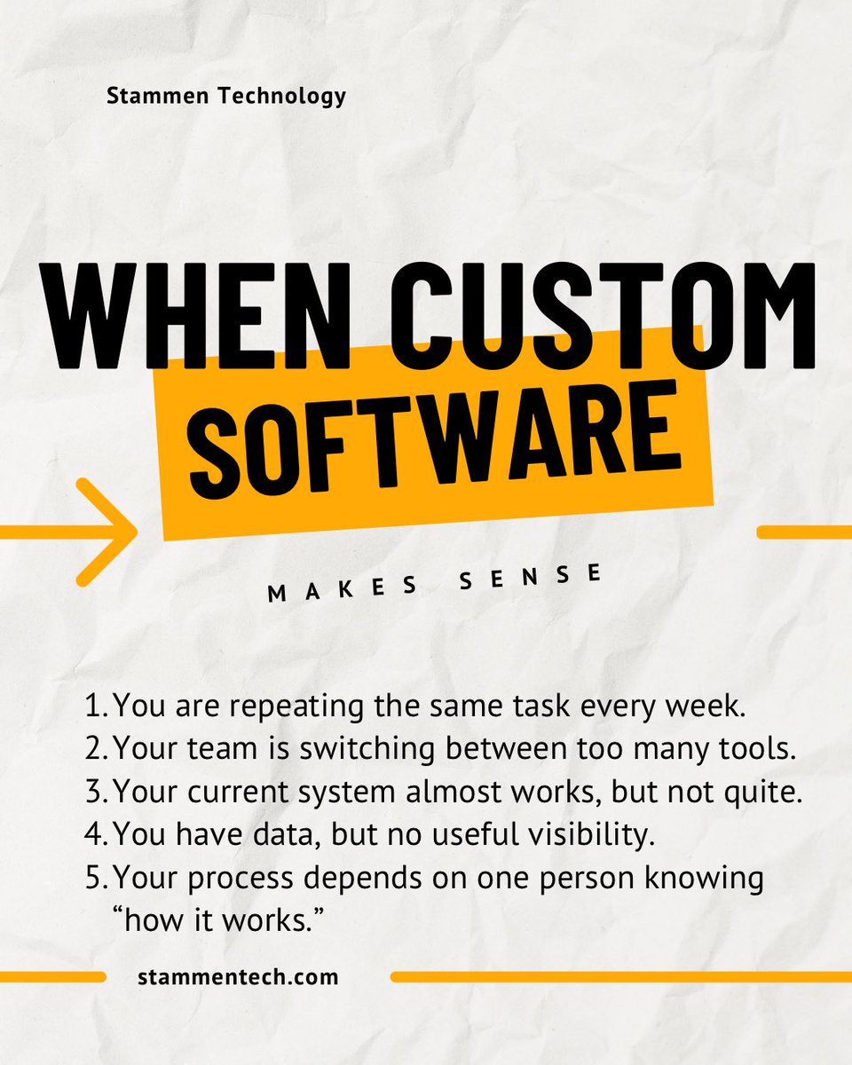 StammenTech's tweet photo. Running a business gets messy fast.

Too many spreadsheets, too many repeated tasks, too many tools that almost do what you need.

We help you fix that.

Stammen Technology builds custom software for businesses that want cleaner systems and less busywork.

1/2 https://t.co/4lrEvB5IPT