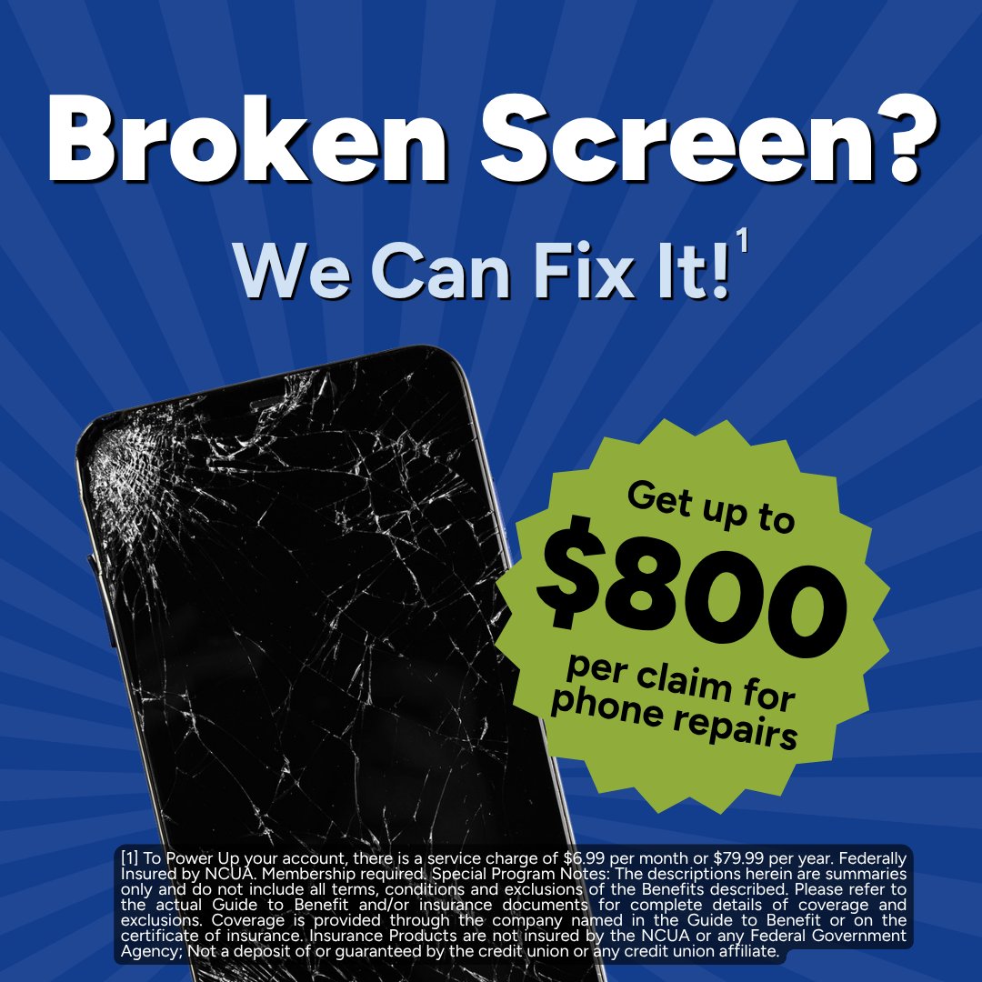 FirstServiceCU's tweet photo. Whether it’s you or the kids… accidents happen. Protect your phone with Power Up! 

Don’t wait, get covered today! https://t.co/CmPQ7DvV2Z https://t.co/YyoxQ65iES