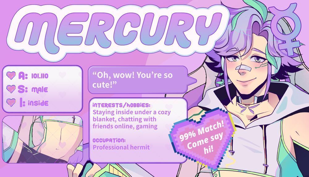 StudioReignbow's tweet photo. Say hello to Mercury, our resident babygirl!  

He's a sweet and gentle alien who hasn't seen the sun in at least a decade 😭 

We asked Jupiter about Mercury, and here's what he said: "Oh? So that's what you're into? I guess not EVERYBODY likes huge naturals..." https://t.co/k0t37iTc3W
