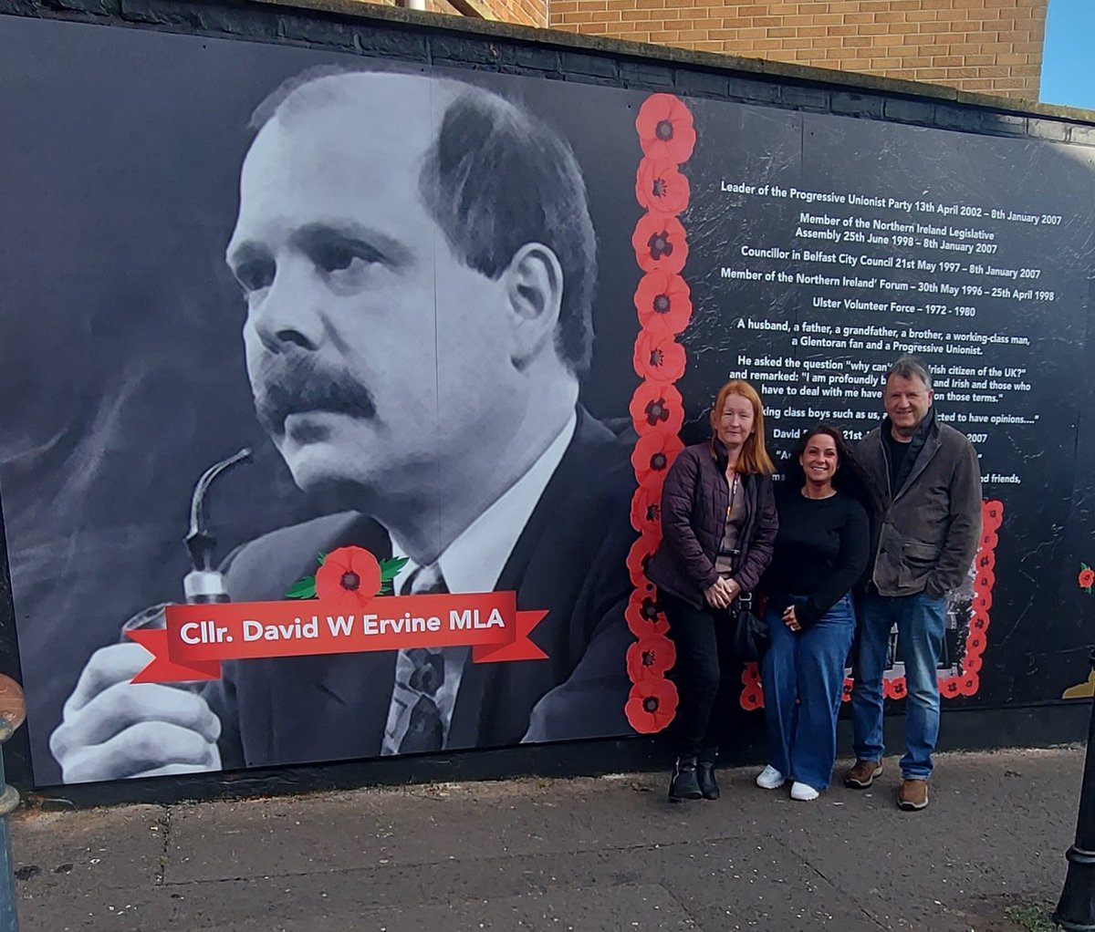 OfficialPUP's tweet photo. Progressive Unionist Party reps Brian Lacey, Helen Smyth, and Louise Crawford attended the unveiling of the new mural at My Lady’s Road, well done to all concern https://t.co/pUBnFEgKIh
