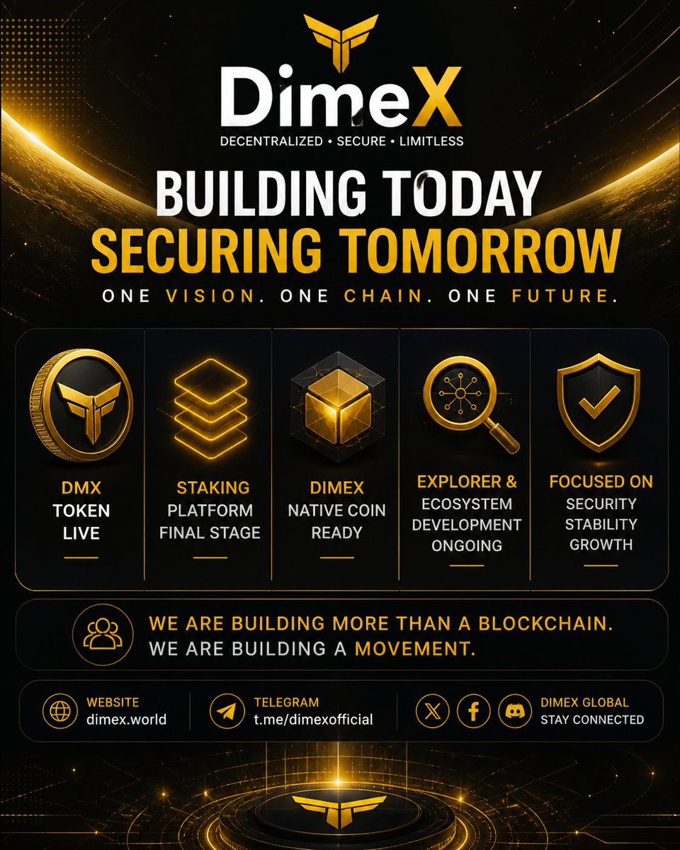 DimeXGlobal's tweet photo. 🚀 DimeX is growing stronger every day.

✅ DMX Token Live
✅ Staking Platform Final Stage
✅ DimeX Native Coin Ready
✅ Explorer & Ecosystem Development Ongoing

We are not here for short-term hype.
We are building real utility, strong infrastructure, and a long-term ecosystem 💎

One Vision. One Chain. One Future.

🌐 https://t.co/DO4UILHiqH
📢 https://t.co/Pn0ALZ4bZw

#DimeX #DMX #Web3 #Crypto #Blockchain