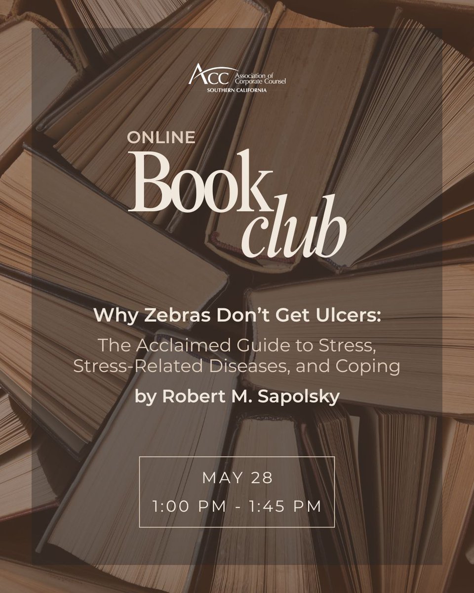 ACC_SoCal's tweet photo. ACC SoCal Online Book Club – Why Zebras Don’t Get Ulcers

ACC SoCal is excited to relaunch our online book club - an inviting forum to explore ideas, challenge assumptions, and learn from one another through thoughtful, rigorous conversation.

RSVP: https://t.co/VQhfmL1Na9 https://t.co/x9CnZ2vjb1