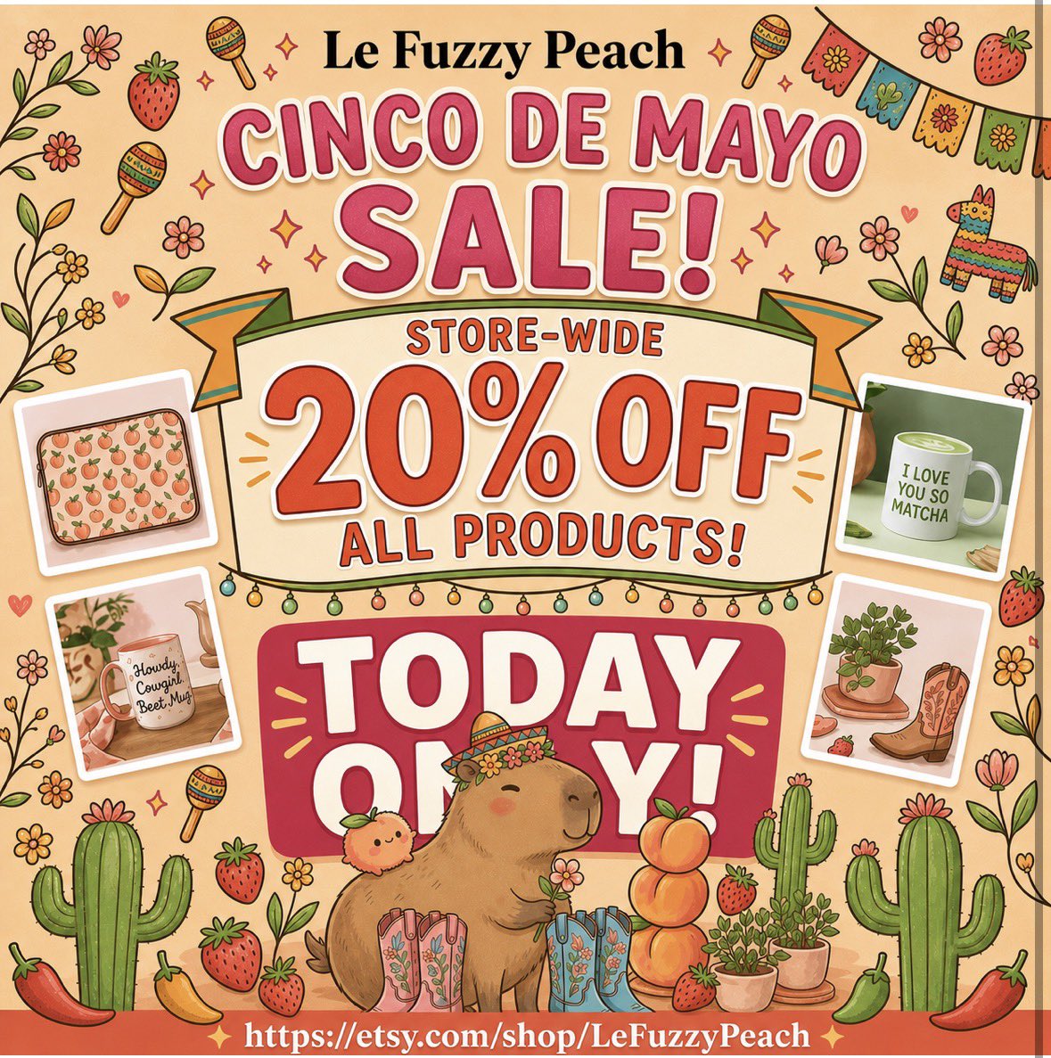 LeFuzzyPeach's tweet image. Entire store 20% off! Today only! Shop all our cute, kawaii, nature and animal themed items today &amp;gt;&amp;gt;&amp;gt; etsy.com/shop/lefuzzype… 🥰💖😊

#sale #etsyfinds #etsy #cincodemayo #tacotuesday #kawaii #cutedecor #springfinds #cutestuff #etsystore
