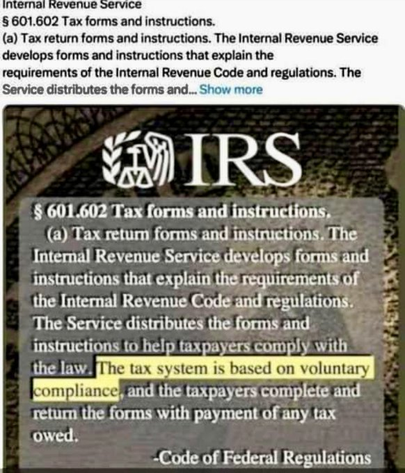 Micheleferrisfr's tweet photo. The tax system is based on voluntary compliance § 601.602 Tax forms and instructions. https://t.co/Gb0zxGMn9A https://t.co/ukVz2Mvydf