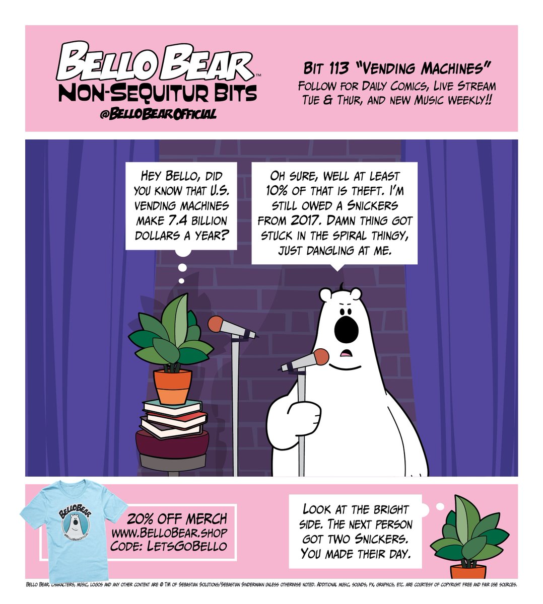 bellobeardotcom's tweet image. Bello Bear Bit 113 Vending Machines ❤️ Follow for Daily Comics and New Music Fridays 🎉 Support with a Donation or Merch in the shop linktr.ee/bellobear ❤️

#webcomics #comicstrip #funnycomics #fyp #vendingmachine