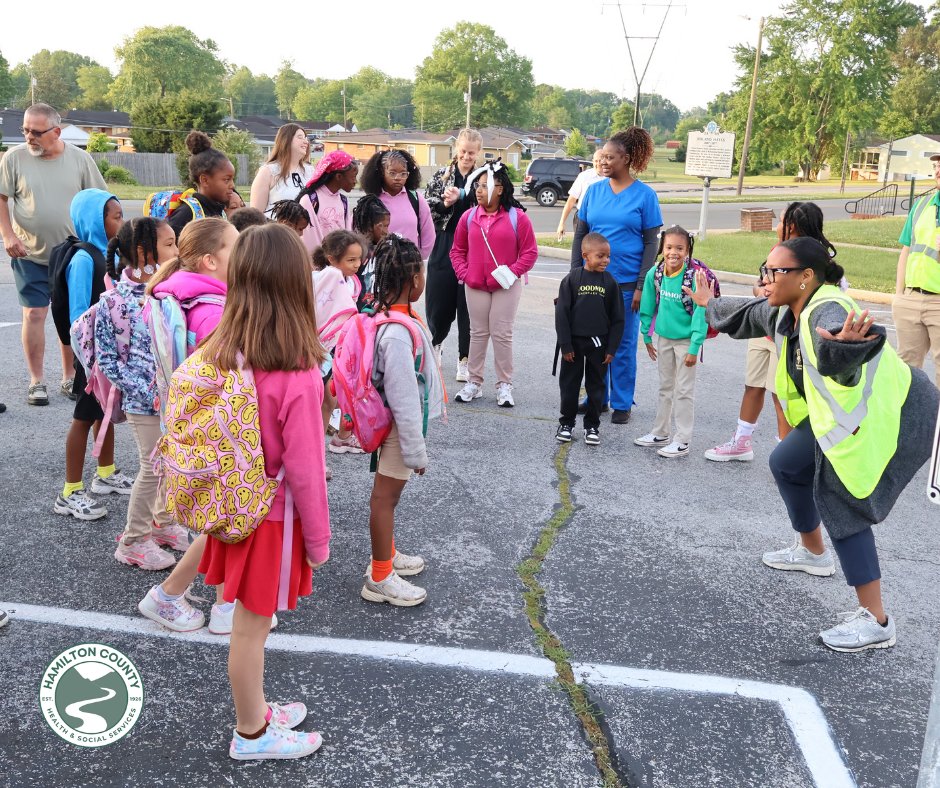 HamiltonHealth's tweet photo. Today is National Walk & Roll your Kids to School Day.  This morning, the Hamilton County Health Department joined the Woodmore Elementary students on their safe walk to school.  Walk-to-school events encourage physical activity, promoting safer routes for walking and biking, and building strong connections within our community.  In addition, these events raise awareness of pedestrian safety.  A special thanks to Woodmore Elementary faculty, Chattanooga Fire Department, Chattanooga Police Department, Children’s Hospital at Erlanger, and New Monumental Baptist Church for their role in making this a successful event. To learn more about these initiatives, please visit https://t.co/HtqwTDVUxc.