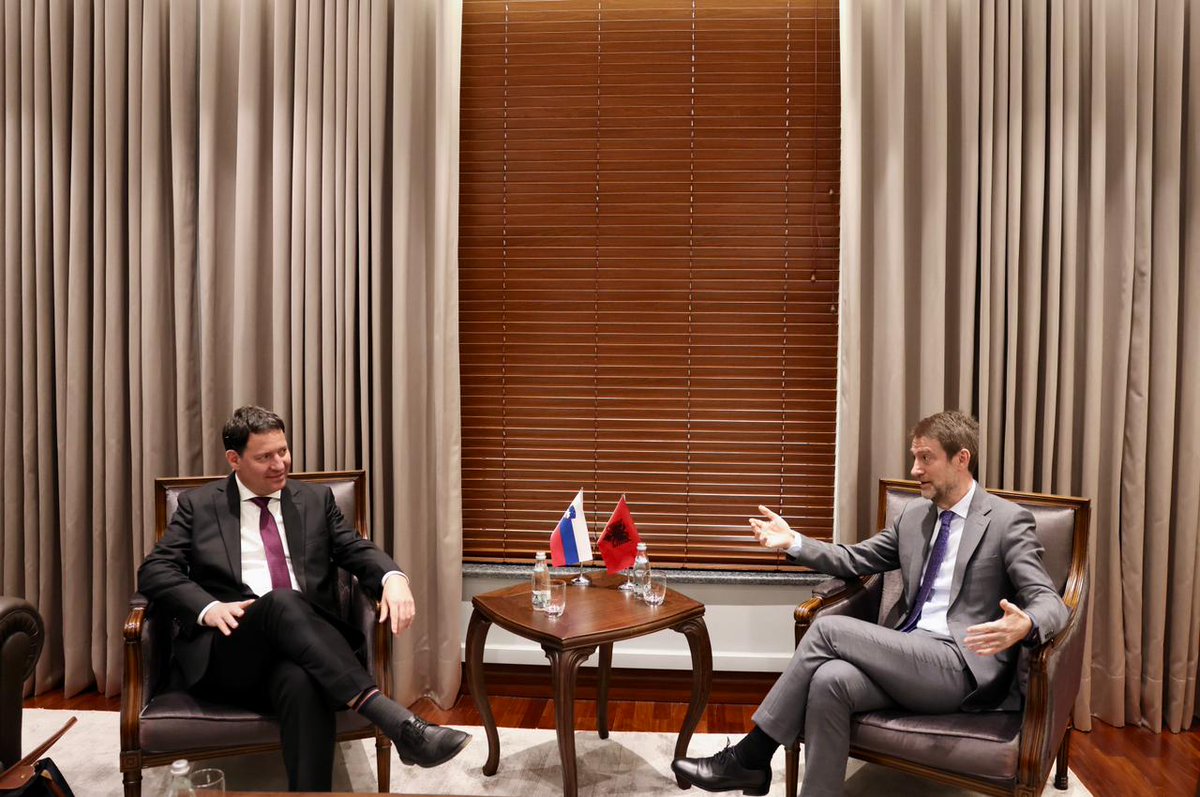 HoxhaFer's tweet photo. 🇦🇱🇸🇮 Very pleased to meet today with the Special #Envoy for the Western Balkans of the Ministry of Foreign Affairs of #Slovenia, Ambassador Anžej Frangeš.

We reaffirmed the excellent bilateral relations between our two countries and I conveyed our sincere appreciation for Slovenia’s continued and consistent support for #Albania’s EU accession process. I also reiterated Albania’s firm commitment to deliver on reforms with determination, credibility, and tangible results, sustaining the strong momentum of our #European path.

In light of the current geopolitical context, marked by uncertainty and unpredictability, we underlined the importance of enhanced regional cooperation, to which Albania remains fully committed, as well as a clear and credible European perspective for the #WesternBalkans, firmly grounded in merit and delivery, as essential pillars for lasting stability, security, and prosperity.

We also explored concrete opportunities to further deepen Albania–Slovenia cooperation, with a forward-looking approach to strengthening our partnership and translating our shared commitment into tangible benefits for our citizens and the region as a whole.