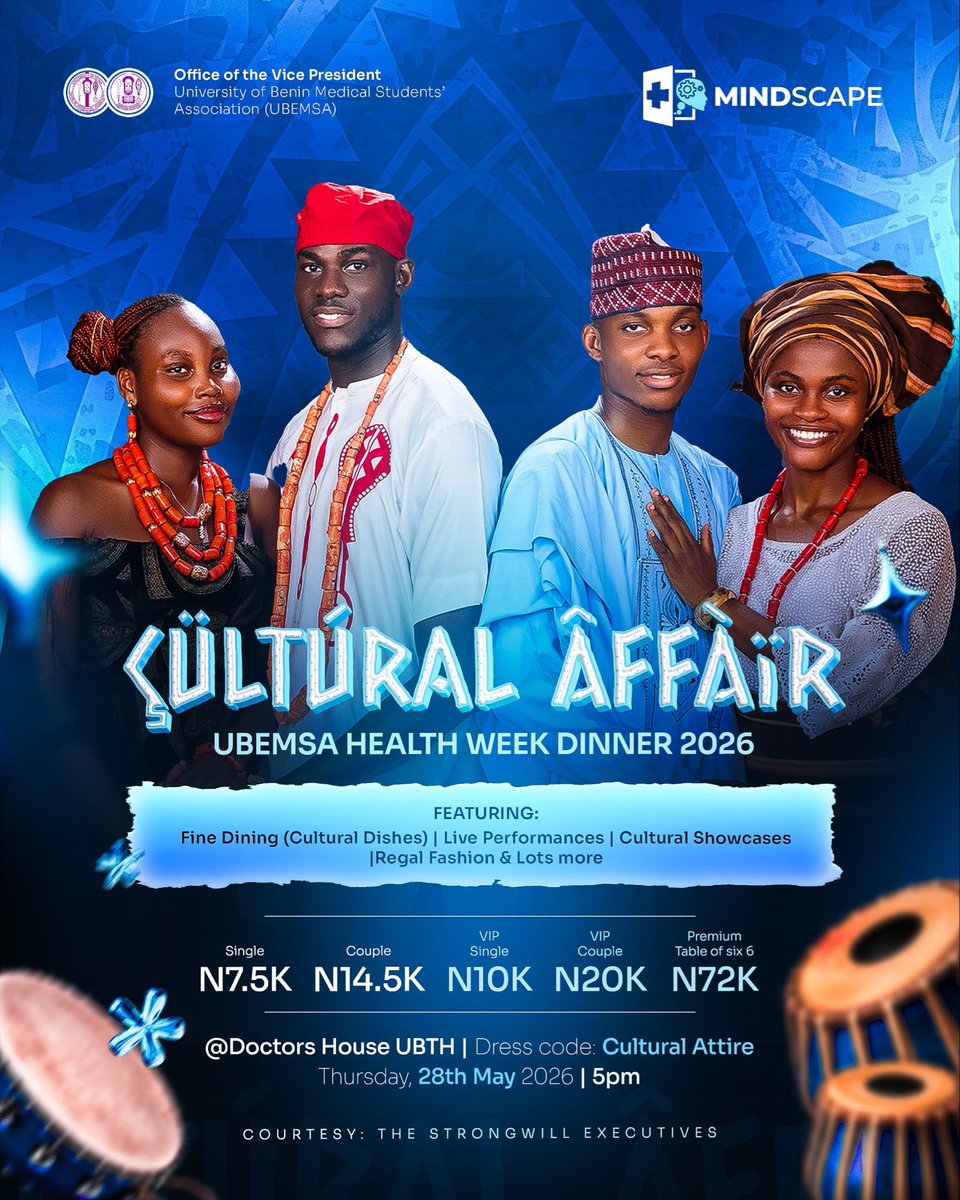 Official_UBEMSA's tweet photo. Get ready to step out in style and celebrate culture like never before🤭✨️

 UBEMSA Health Week Dinner 2026 Cultural Affair is here 🥳 https://t.co/l47DMIdNHz