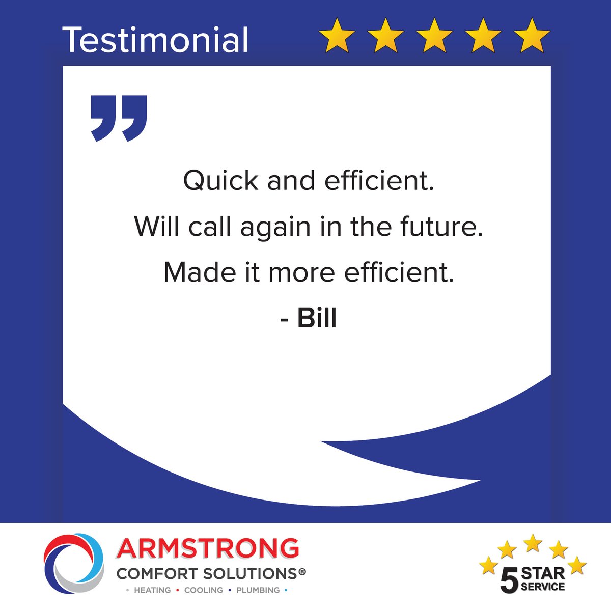 ArmstrongHVAC's tweet photo. Thanks, Bill, for the great feedback! We’re glad our team could deliver fast, reliable service &amp; make the process smoother. We look forward to helping you again whenever you need us!

#CustomerTestimonial #ArmstrongComfortSolutions #ReliableService #HVAC #Plumbing #CustomerCare https://t.co/dg2eKY0tSB