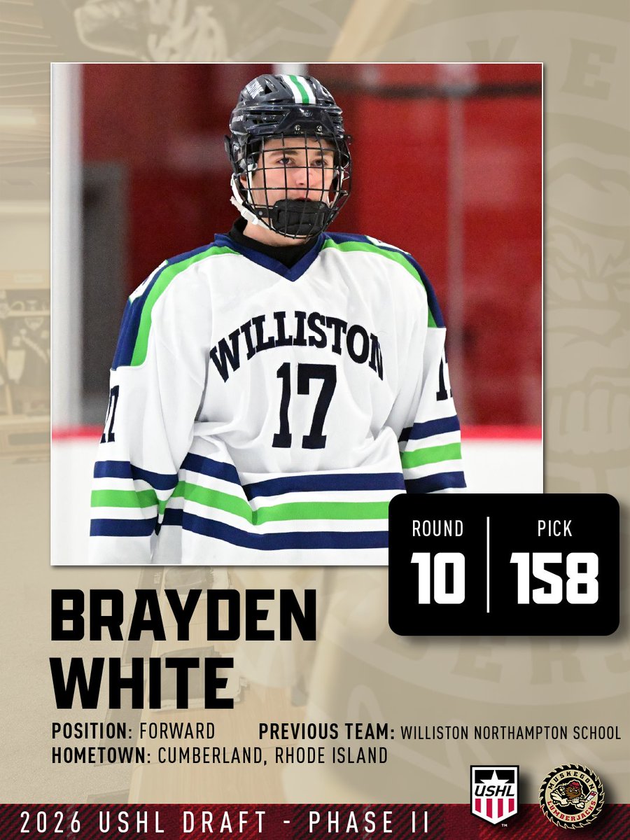 MuskegonJacks's tweet photo. From the Williston Northampton School, the Muskegon Lumberjacks are proud to select forward Brayden White!

Welcome to the Lakeshore, Brayden!

#MKG #GetJACKD #USHL https://t.co/Rg7d0tv8z8