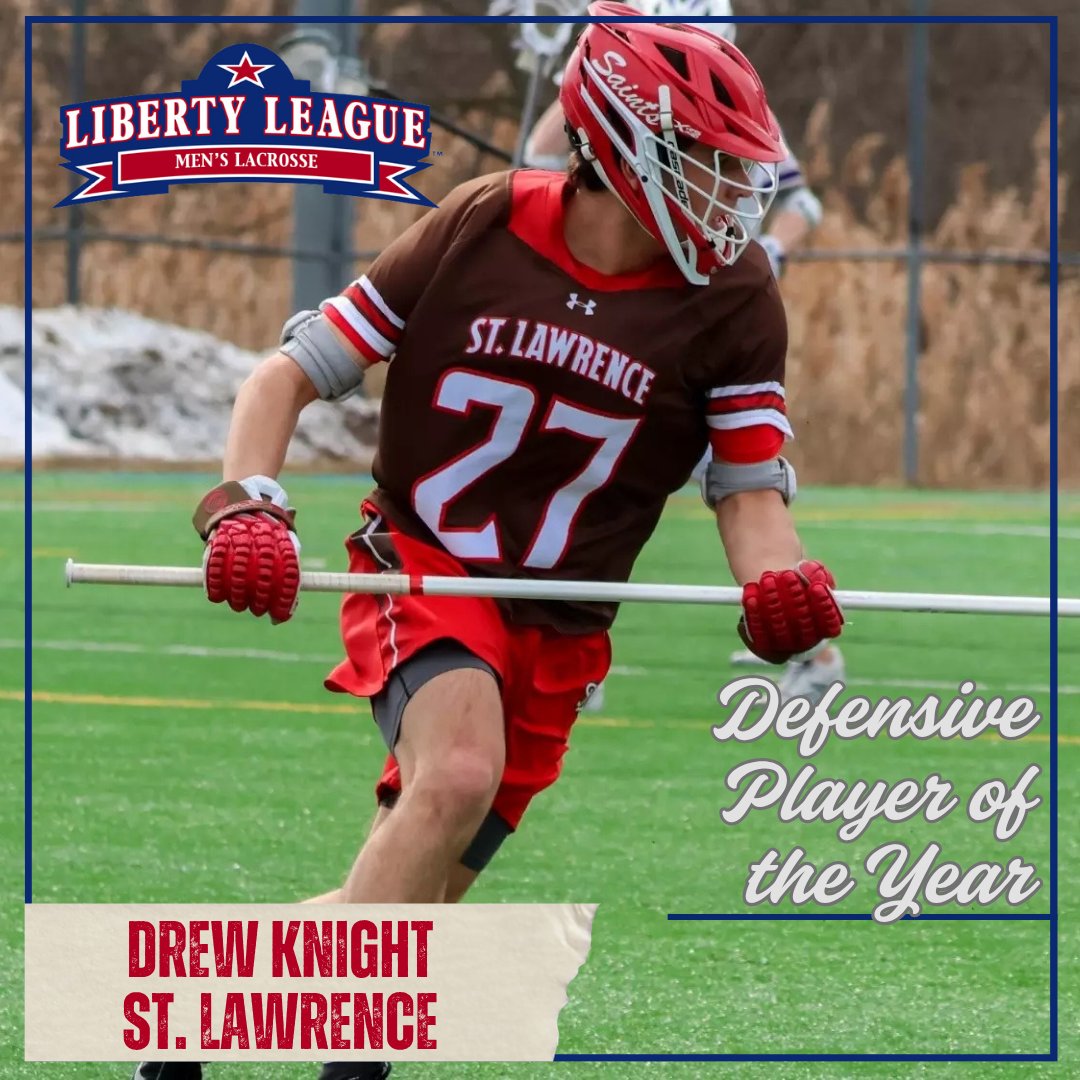 LLAthletics's tweet photo. Well done, Drew Knight of @SLUsaints — The 2026 Liberty League Men's Lacrosse Defensive Player of the Year!! #LLMLAX 🥍 https://t.co/XhG1lq5Yc0
