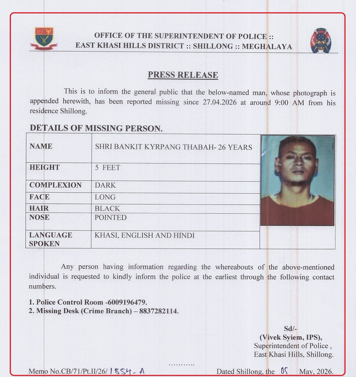 PostHighland's tweet image. 📷 MISSING
#MeghalayaNews #NewsUpdate #Missingperson #highlandpost #EastKhasiHills #Shillong