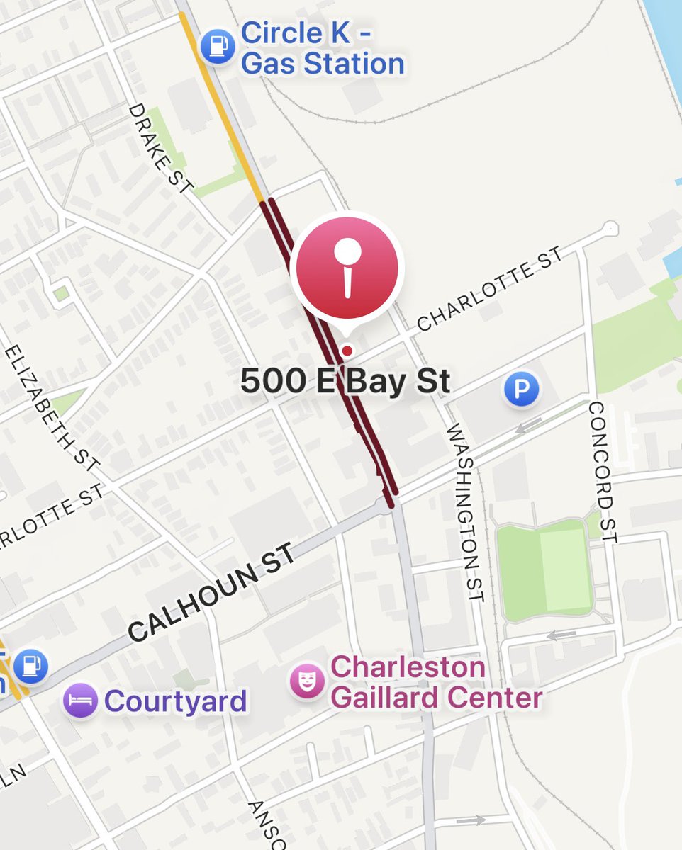 TrooperBob_SC's tweet image. TRAVEL ALERT/Charleston:
First responders are on scene of a reported natural gas leak near 500 East Bay Street. Please avoid the area. Portions of East Bay and Washington Street near Charlotte Street will be closed. 
@ABCNews4