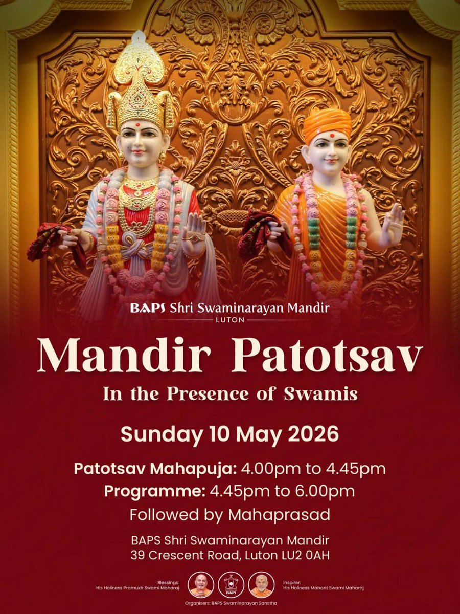 FriendsBAPSLtn's tweet photo. 🛕 Almost 22 years ago, Brahmaswarup Pramukh Swami Maharaj performed the murti pratishtha ceremony of #BAPSLuton

🎉 As we celebrate the 22nd anniversary this Sunday, let us reflect on the Satpurush’s gift to us and learn about the impact and importance of mandirs in our lives. https://t.co/NiA83wAUIy