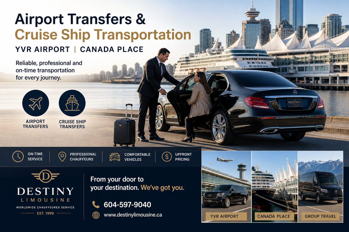 destinylimo's tweet photo. Airport or cruise day? We’ve got it covered.

Smooth transfers to YVR ✈️ and Canada Place 🚢
On-time pickups. Upfront pricing. Professional chauffeurs.

📞 604-597-9040
🌐 https://t.co/ijMf3q0Gff

#YVR #CanadaPlace #VancouverTransport #AirportTransfer https://t.co/SeLYFUp8Ug https://t.co/HIRRXwyRDT