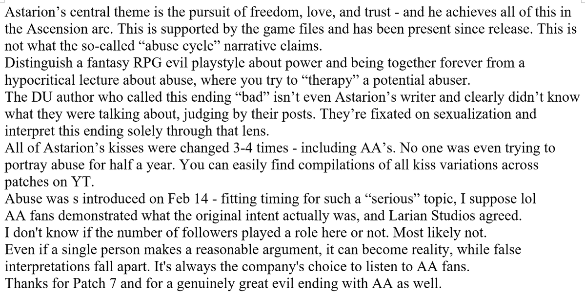 LesDelll's tweet photo. People keep writing to me. Check it out
AA fans aren’t to blame for the fact that a multimillion-dollar company listened to their feedback and and they decided that was the best thing to do. Even if you don’t see why this happened. Maybe this will help
#Astarion #BG3 https://t.co/BCbfea5Nno
