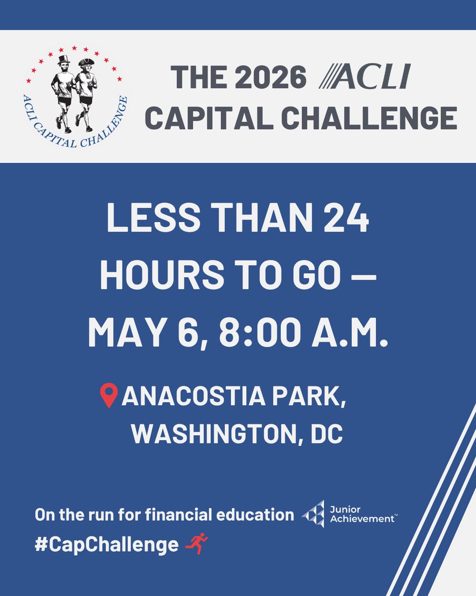 ACLINews's tweet image. The ACLI #CapChallenge road race is almost here! In less than 24 hours, we’ll be cheering on teams from all three branches of the federal government and the media as they race to support Junior Achievement and expand access to #FinancialEducation for students.