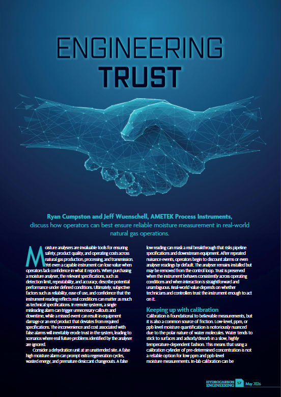 AMETEKPI's tweet photo. 📖Read the article, "Engineering Trust," by Ryan Cumpston and Jeff Wuenschell in the May issue of Hydrocarbon Engineering! 
Subscribe for free and read the article ➡️https://t.co/5JeZFdSJul 
#ametek #article #naturalgas #measurement #reliability #accuracy https://t.co/T1kBoXzuGp