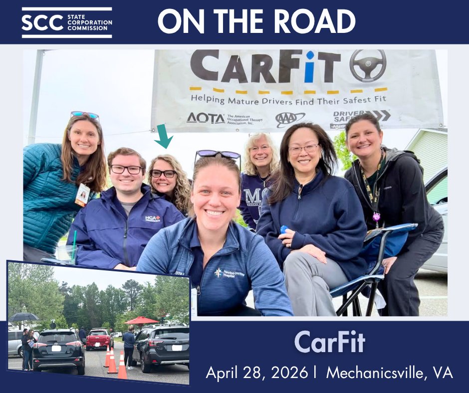 VAStateCorpComm's tweet image. SCC's Maryann Carney was among folks from Virginia GrandDriver &amp;amp; Henrico Doctor’s Hospital physical therapy department who helped “fit” 8 seniors in their vehicles during a CarFit event in Mechanicsville, VA.
granddriver.net scc.virginia.gov #outreach #driversafety