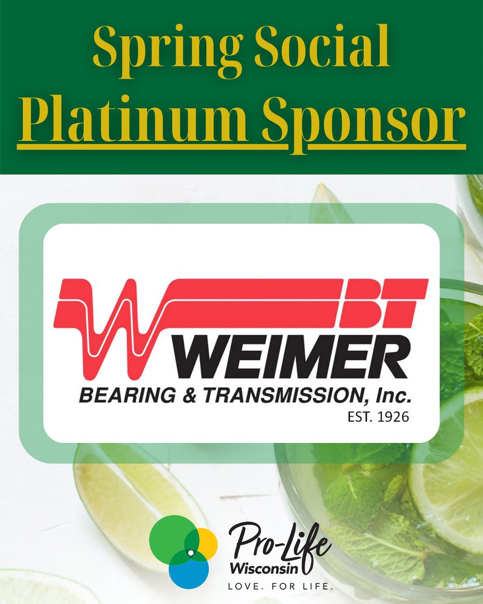 ProLifeWI's tweet photo. Happy Wednesday of Spring Social week!
Please join us in thanking Platinum Level Spring Social Sponsor Weimer Bearing and Transmission! For a century, Weimer Bearing & Transmission has supported customers with reliable industrial solutions, proven expertise, and a commitment to evolving alongside the industries they serve. Visit their website at https://t.co/LkuVs0CmzV.